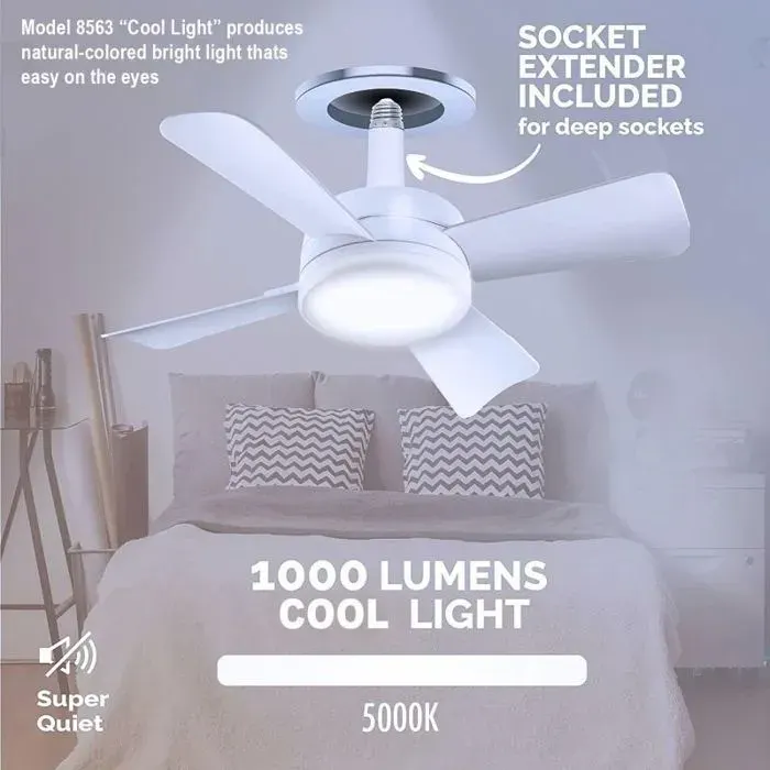 Ventilateur Plafond avec Lumiere et Telecommande Minuterie Douille E27/E26 LED Lampe Ventilateur Dimmable 1000LM pour Chambre