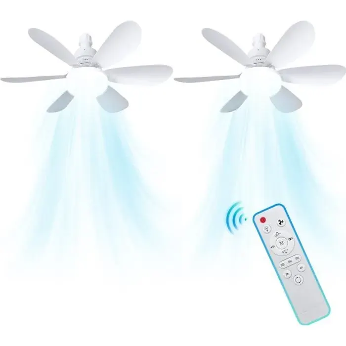 Ventilateur plafond avec Lumière et TelecommandeLED Ventilateur Dimmable Plafonnier+30W E27 Lampe Intégrée6 Pales3 Vitesses-2Pcs