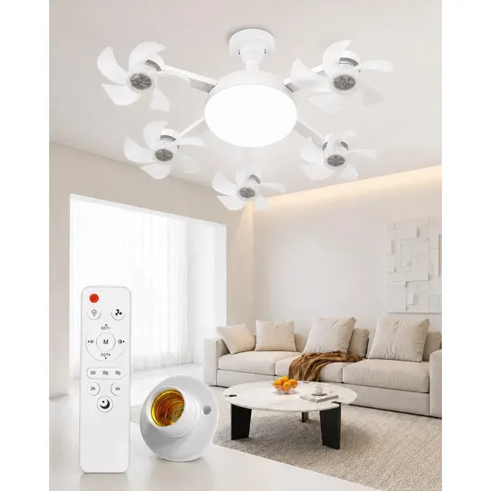 Ventilateur Plafond avec Lumiere et TélécommandePlafonnier VentilateurAmpoule Ventilateur Plafond SilencieuxE273 VitessesBlanc