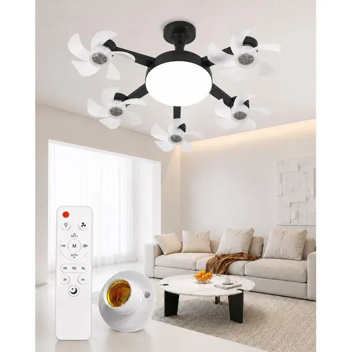 Ventilateur Plafond avec Lumiere et TélécommandePlafonnier VentilateurAmpoule Ventilateur Plafond SilencieuxE273 VitessesNoir