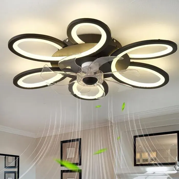 Ventilateur Plafond Avec Lumiere Fleurs Et Télécommande LED Dimmable Silencieux Lustre Ventilateur DC 6 Vitesse 2 pcs