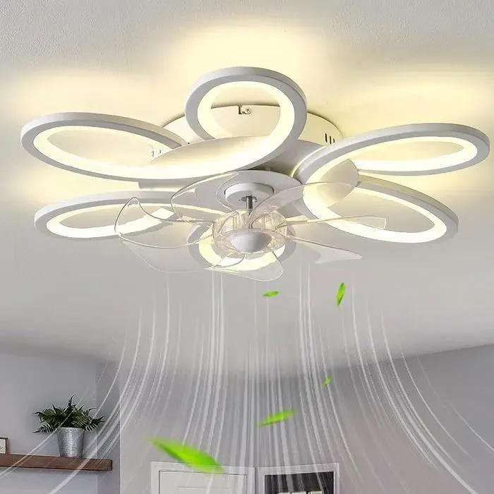 Ventilateur Plafond Avec Lumiere Fleurs Et Télécommande LED Dimmable Silencieux Lustre Ventilateur DC 6 Vitesse2pcs