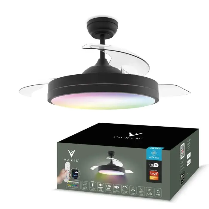 ® Ventilateur Plafond avec Lumiere Intelligent Tuya Wi-Fi Ventilateur Plafond Silencieux 20 dB LED 36W RGBW Télécommande Pale