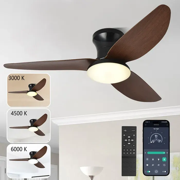 Ventilateur Plafond avec Lumière LED à Intensité Variable 100 cm Télécommande/ APP / 60W Moteur DC Abat-jour ABS