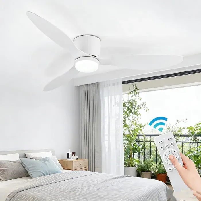 Ventilateur Plafond avec Lumière LED à Intensité Variable 107 cm Télécommande/Mode Hiver-Été/Silencieux/Moteur 45W Blanc