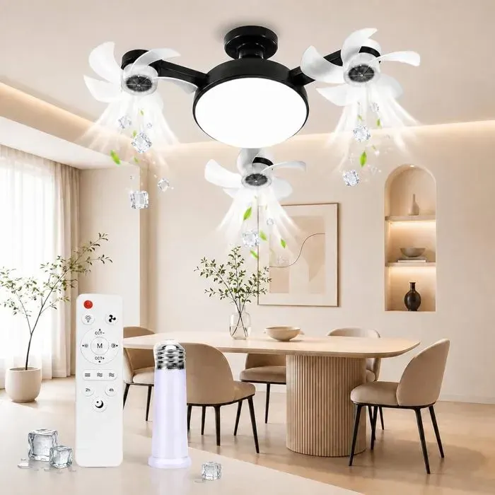 Ventilateur Plafond avec Lumiere LEDDouille Ventilateur avec Télécommande3 Têtes3 Vitesses3 Couleurs de Lumière RéglablesNoir