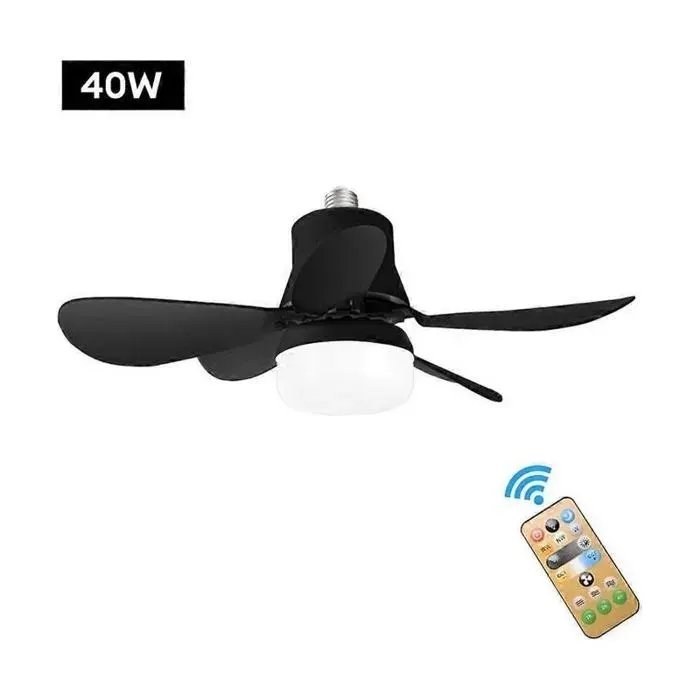Ventilateur plafond avec lumière - Pales amovibles Télécommande - Noir E27 30W