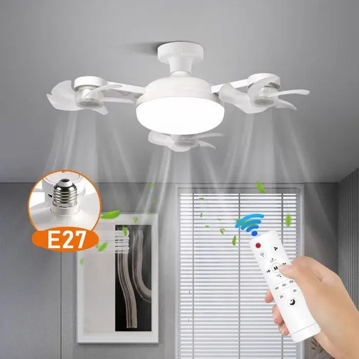 Ventilateur Plafond avec Lumiere Pliable45cm 3 Fan têtes Lampe Ventilateur Plafonnier Silencieux avec Telecommande3 Vitesses