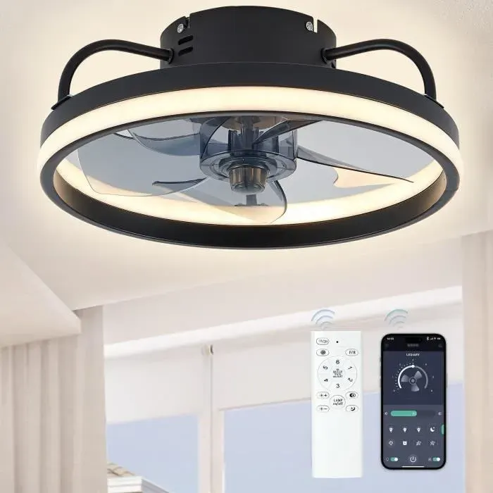 Ventilateur Plafond avec Lumiere -- réglage de la vitesse à 6 vitesses réglage de la lumière tricolore arrêt intelligent - NOIR