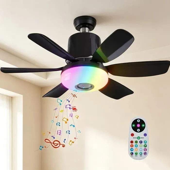 Ventilateur Plafond avec Lumière RGB DimmableVentilateur de plafond 3 Vitesse avec Eclairage 3 Couleurs pour Salon chambres etc