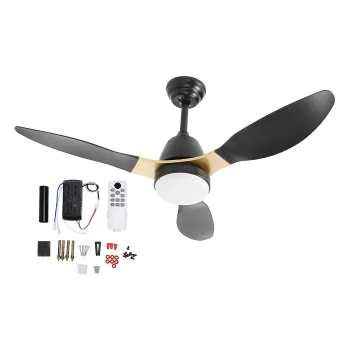 Ventilateur plafond avec lumière – Télécommande 6 vitesses LED dimmable silencieux – Chambre salon – 37 pouces noir or