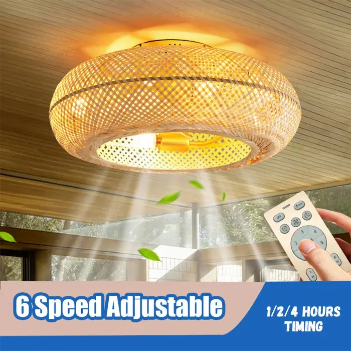 Ventilateur Plafond avec Lumiere Ventilateur avec Lumière LED à Intensité Variable Télécommande 6 Vitesses Plafonnier en bambou