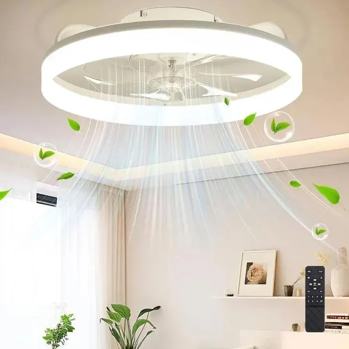 Ventilateur Plafond avec Lumiere Ventilateur Plafonnier LED 50cm Lumière LED à Intensité Variable Lames Modernes Télécommande