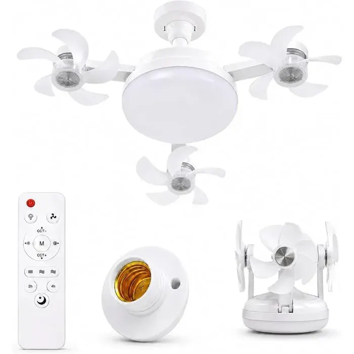 Ventilateur Plafond avec LumiereAmpoule LED E27 avec Ventilateur Lampe Plafond Silencieuse Dimmable avec Télécommande3 Fan têtes