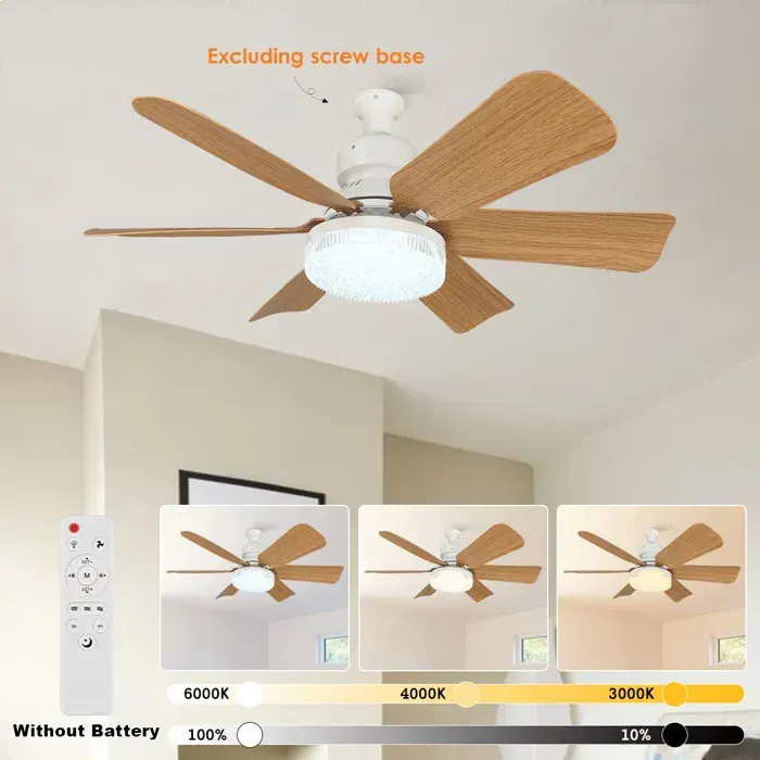 Ventilateur Plafond avec Lumieretélécommande52CM Lustre ChambreGrain de Bois3 VitessesRéglage continu Luminosité et Température