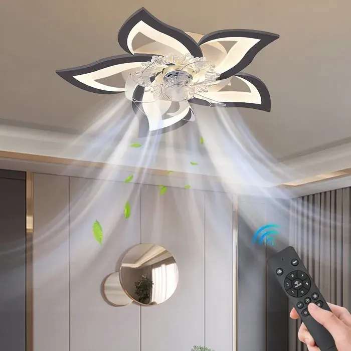 Ventilateur Plafond avec télécommande minuterie design en forme de fleur plafonnier pour chambre à coucher cuisine 69 cm 50W