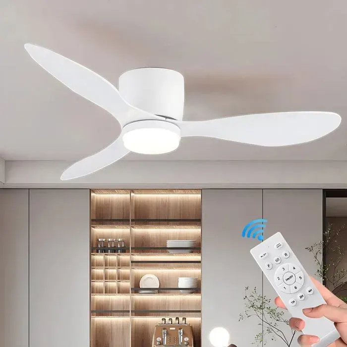 Ventilateur plafond blanc 42 pouces Moteur DC silencieux 6 vitesses 3 températures Chambre/salon