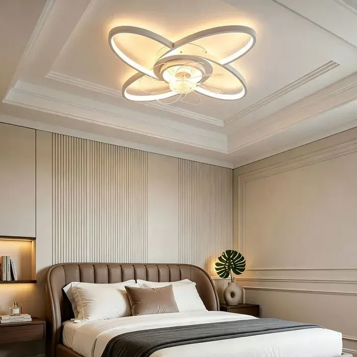 Ventilateur plafond blanc Profil extra-plat APP/télécommande 6 vitesses Pales réversibles LED