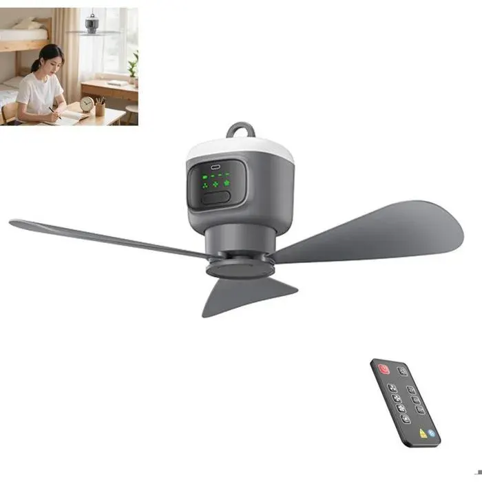Ventilateur Plafond Camping Sans Fil Éclairage LED 12000mAh Télécommande Minuterie Tente Auto