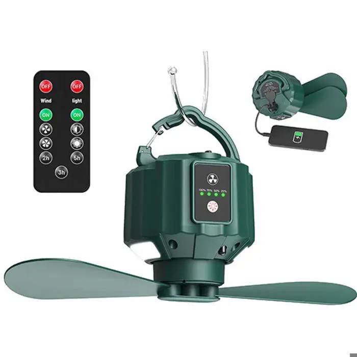 Ventilateur plafond camping USB 5200 mAh télécommande portable pour tente randonnée pêche