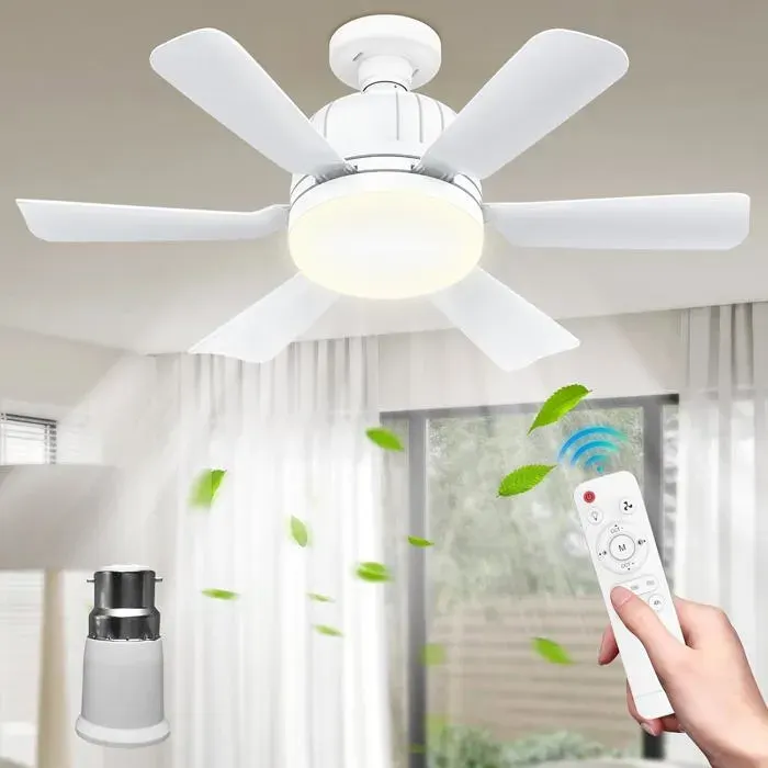 Ventilateur plafond E27 46cm LED variateur 3 vitesses minuterie blanc pièce