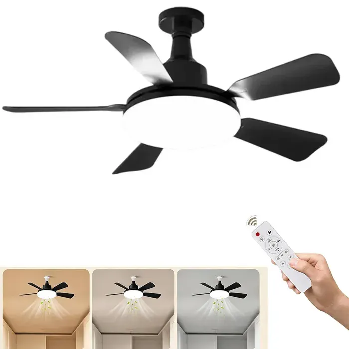 Ventilateur Plafond E27 avec Lampe LED 2 en 1 Télécommande Intensité Réglable 3 Vitesses Ø61cm pour Chambre Salon CuisineNoir