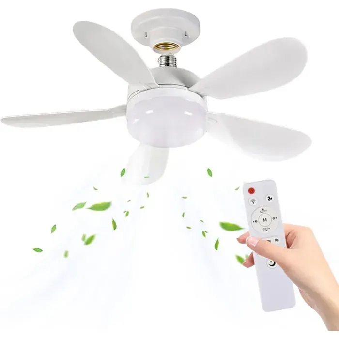 Ventilateur plafond E27 – GAGAFEEL – Moteur DC silencieux télécommande LED dimmable – pour chambre et cuisine – 52 cm blanc