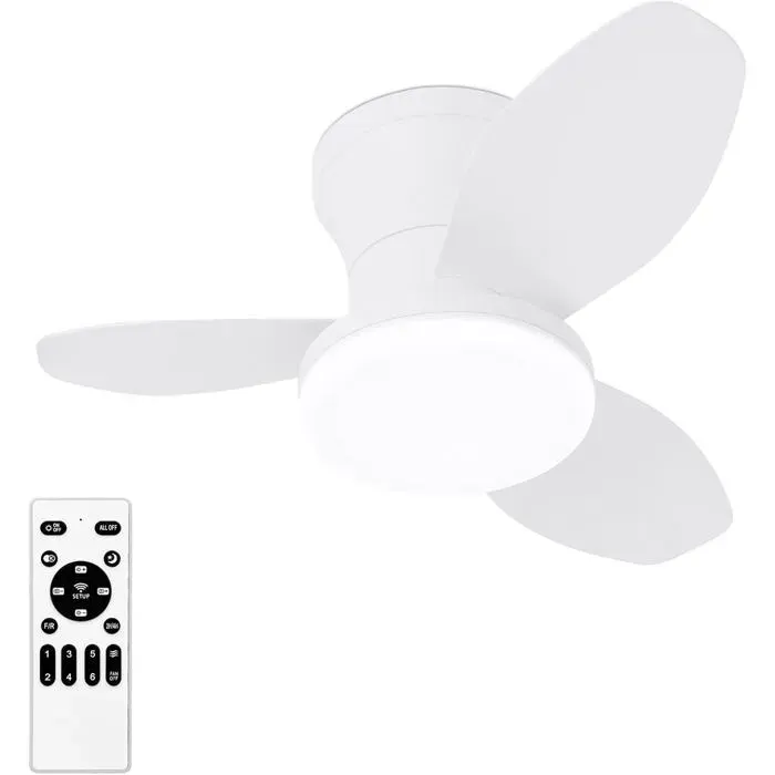 Ventilateur plafond encastré 25 po télécommande 3 pales 6 vitesses DEL réglable intensité et teinte blanc