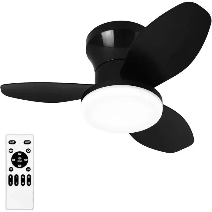Ventilateur plafond encastré 25 po télécommande 3 pales 6 vitesses DEL réglable intensité et teinte noir