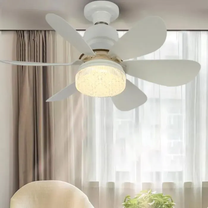Ventilateur plafond – Installation ampoule E27 LED cristal 40W télécommandée – Pour chambre salon – 52cm Blanc