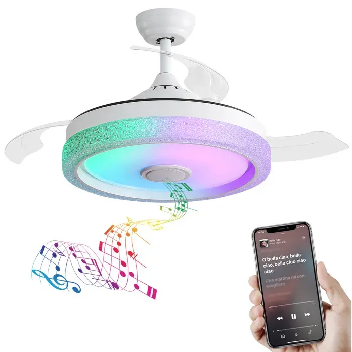 Ventilateur Plafond Invisible 107 cm - LED RGB Bluetooth - Moteur CC Réversible - Télécommande/App