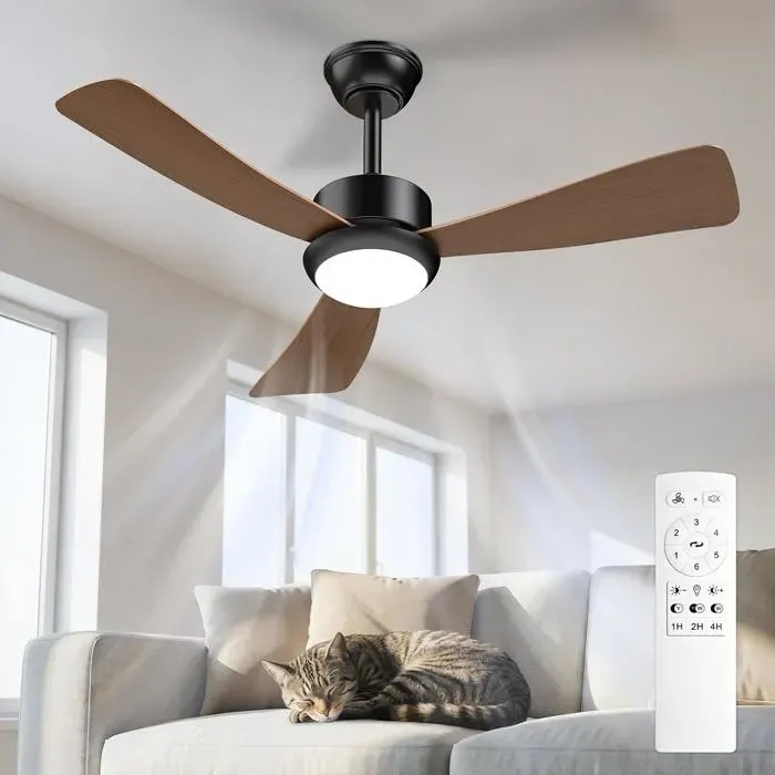 Ventilateur plafond LED 106 cm pales effet bois moteur DC sans balais dimmable 6 vitesses réversible silencieux