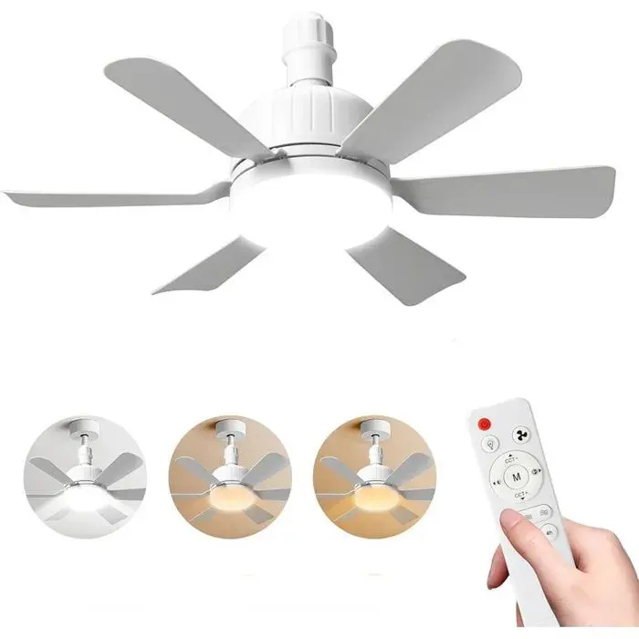 Ventilateur plafond LED 40W – 3 vitesses moteur silencieux télécommande minuterie – E27