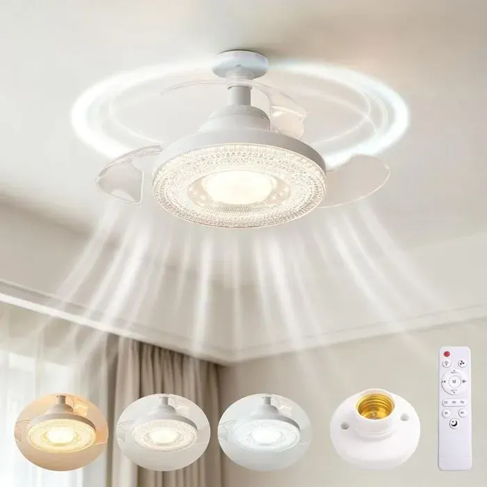 Ventilateur Plafond LED 40W - E27 - Silencieux Pales Cachées - 3 Vitesses Dimmable - Salon Chambre