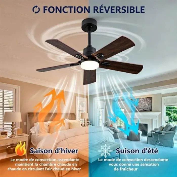 Ventilateur plafond LED 42 pouces noir pour patio éclairage inclus moteur réversible 6 vitesses avec téléc VENTILATEUR DE PLAFOND