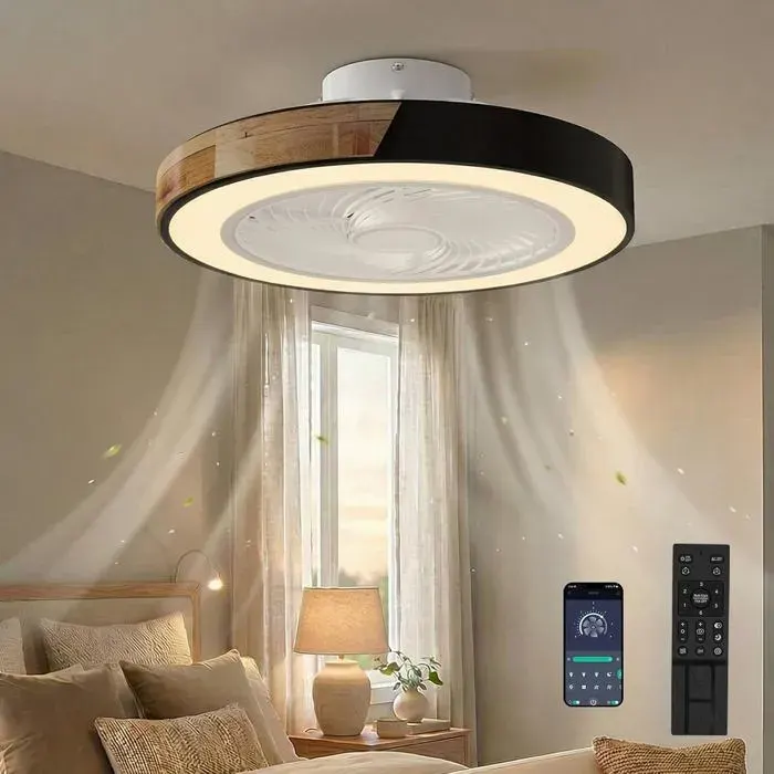 Ventilateur plafond LED 5 pales éclairage 3 températures 6 vitesses intensité variable moteur CC silencieux sans balais — coloris Blanc