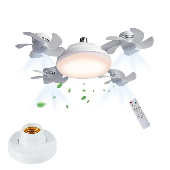 Ventilateur plafond LED 50cm avec télécommande 3 vitesses 3 modes d’éclairage moteur cuivre silencieux E27