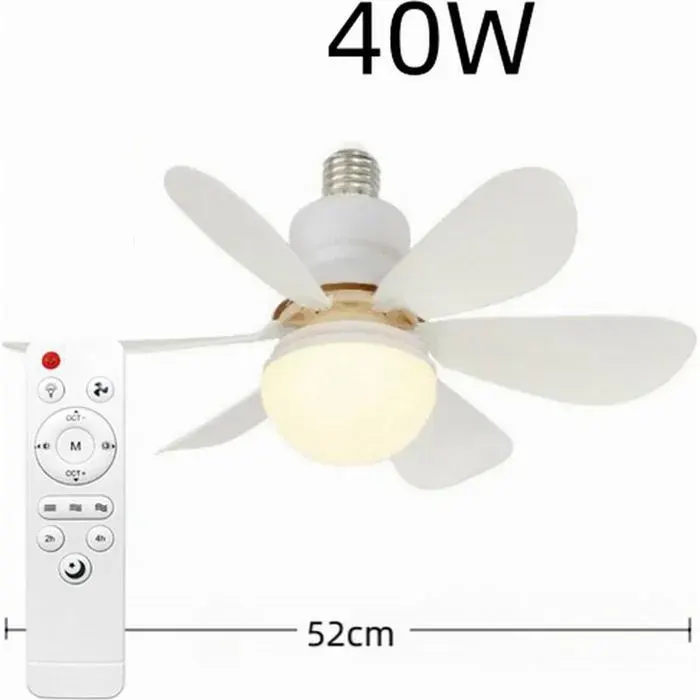Ventilateur Plafond LED 52cm 40W Dimmable Télécommande 6 Pales E27 Pour Chambre Salon