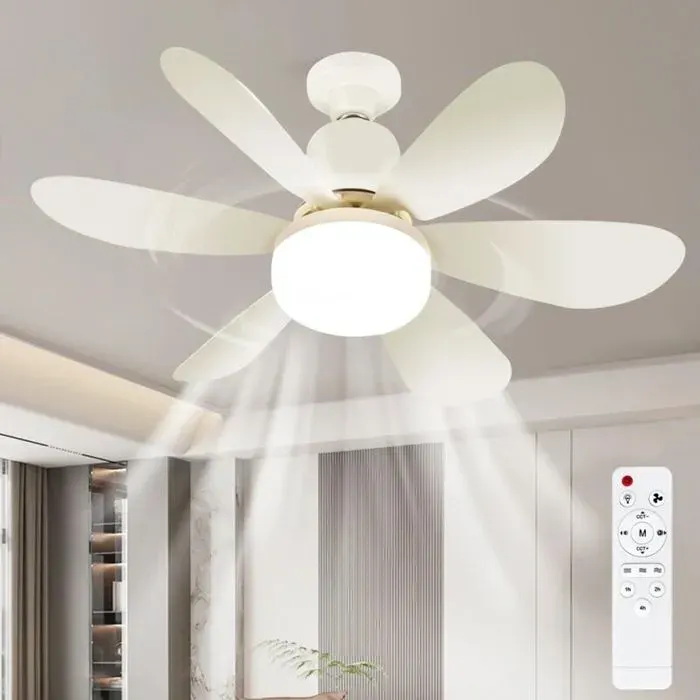 Ventilateur plafond LED 6 pales télécommande 3 vitesses lumière tricolore dimmable silencieux – pour salon chambre