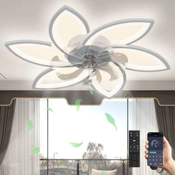 Ventilateur plafond LED 66W réversible silencieux 78x15 cm 6 têtes télécommande chambre salon salle à manger