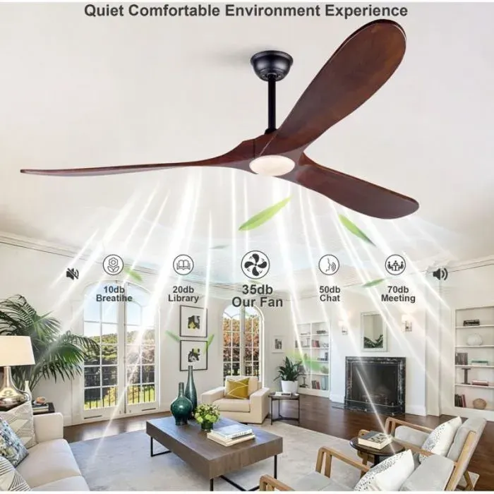 Ventilateur plafond LED 70 pouces avec télécommande 3 pales en bois moteur DC silencieux 3CCT