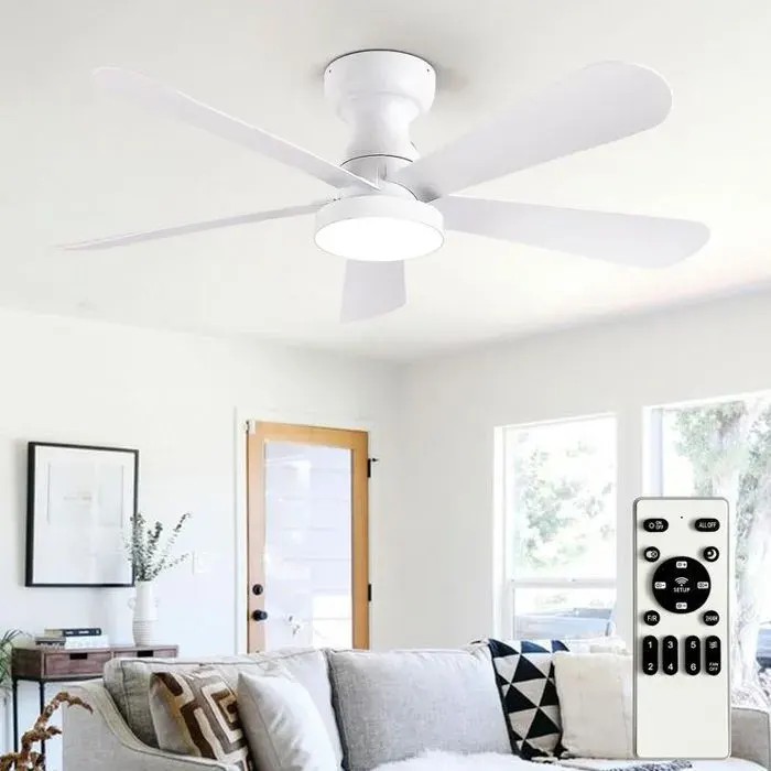 Ventilateur plafond LED avec télécommande 105cm moteur silencieux DC éclairage 3 couleurs réglableBlanc