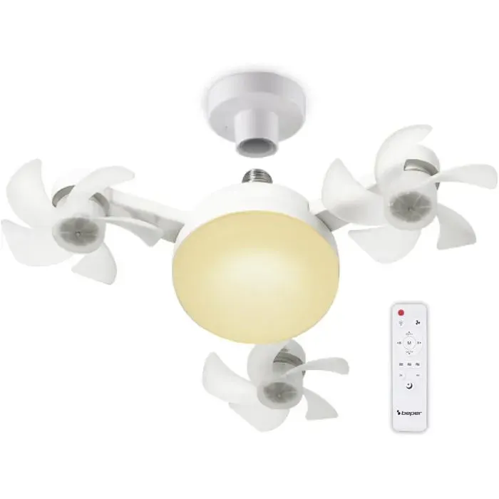 Ventilateur plafond LED avec télécommande 3 ventilateurs 5 pales 3 vitesses minuterie 4h éclairage chaud/froid dimmable E27