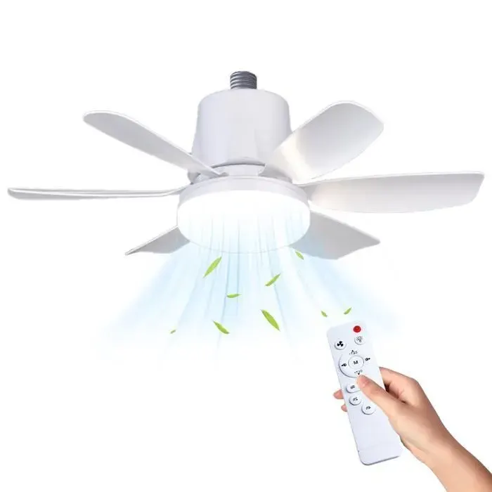 Ventilateur plafond LED avec télécommande 6 pales 3 vitesses lumière 3000K-6500K moteur sans balais silencieux douille E27