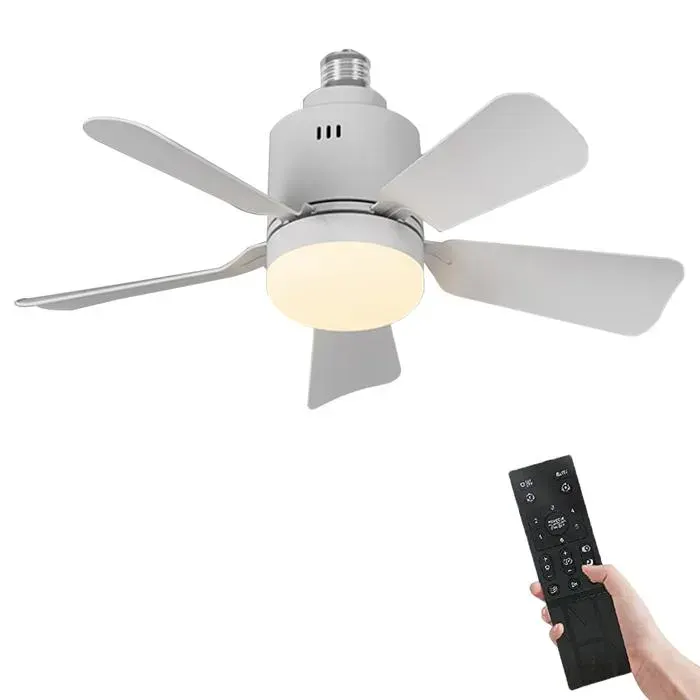 Ventilateur plafond LED avec télécommande E27 3 vitesses 3 modes de lumière moteur DC silencieux 45cm 2400lm