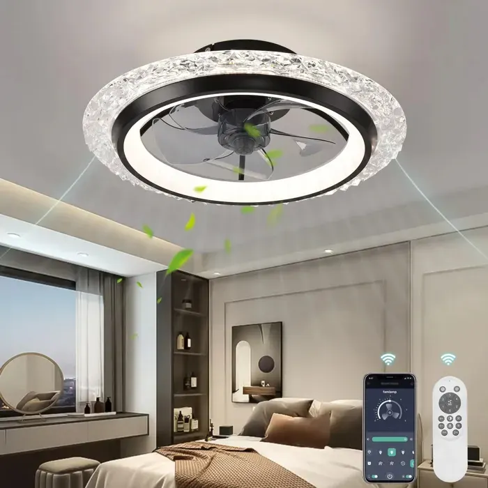 Ventilateur plafond LED avec télécommande - Moderne silencieux 6 vitesses luminaire suspendu décoratif pour salon et chambre