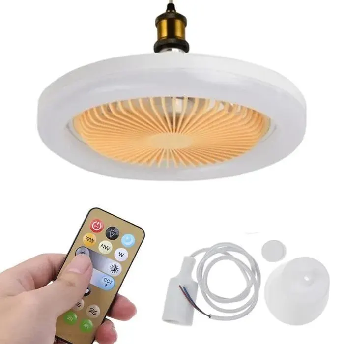 Ventilateur Plafond LED Avec Télécommande Silencieux Lumière Chaude Lampe E27 Moderne 3 Modes pour Chambre Maison Salon