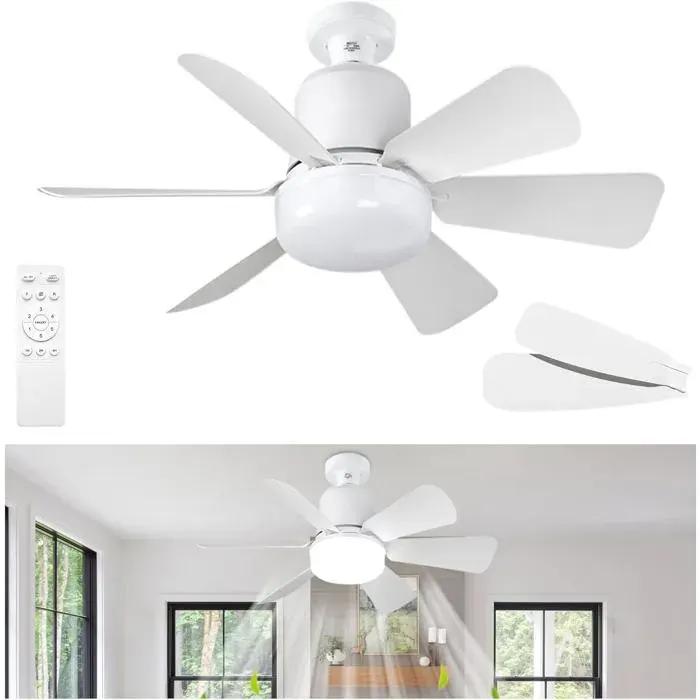 Ventilateur plafond – LED dimmable 40W télécommande installation E27 sans outil – pour chambre salon – 52 cm blanc