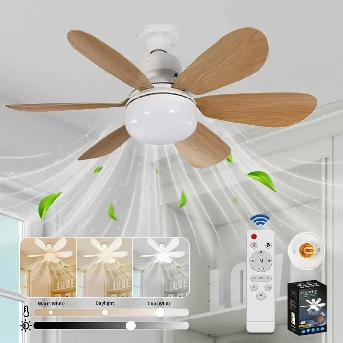 Ventilateur plafond LED dimmable avec télécommande - 40W E27 - 6 pales - 3 vitesses - Silencieux - Bois - Classe A+++ - Velunor