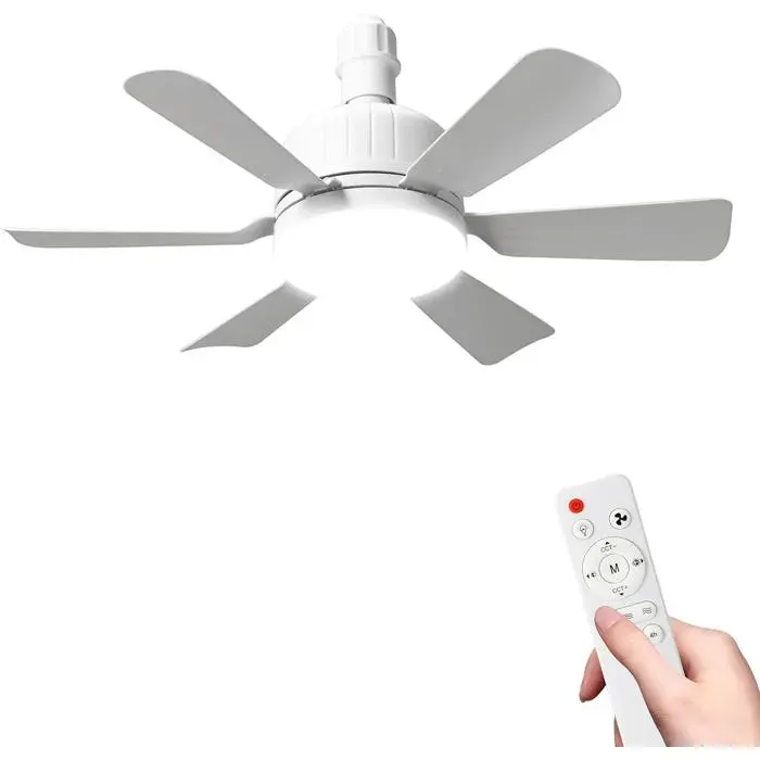 Ventilateur Plafond LED Dimmable E27 - VELUNOR - 46cm 6 Pales - 3 Vitesses Silencieux - pour Chambre Salon Cuisine Éclairage